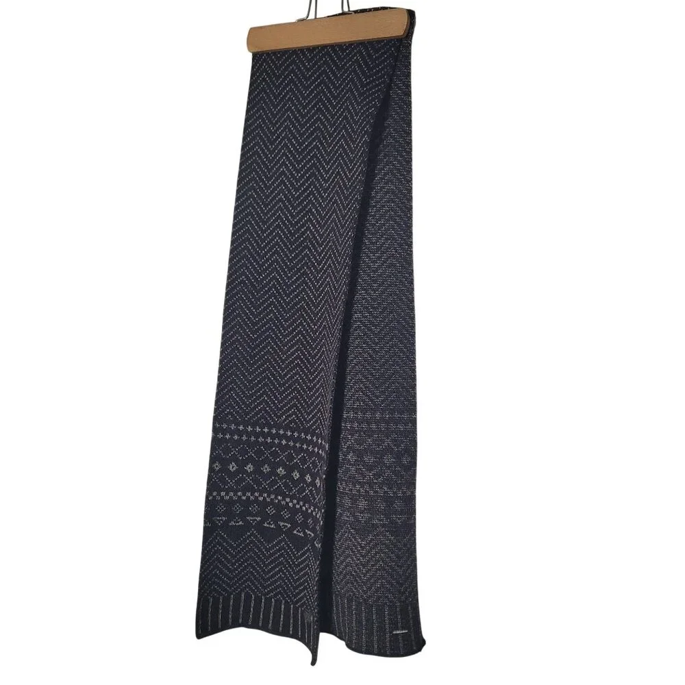 Mens Black & Gray Knit Wool Scarf With Chevron & Geometric Patterns 63